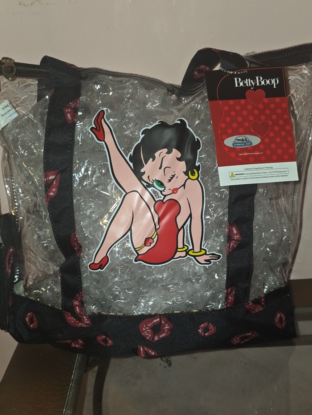 Betty Boop Clear Tote with Black Straps and Red Accents
